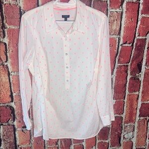 Talbots Plus White Pink Bow Blouse Size 1X